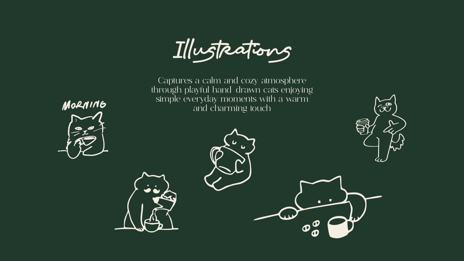 Solé Caffee Illustrationen auf Evergreen-Hintergrund.